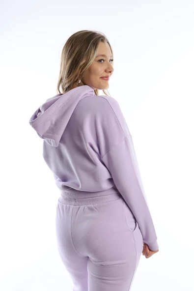 Kadın Kapüşonlu 3 İplik Şardonlu Sweat Lila - Resim 10