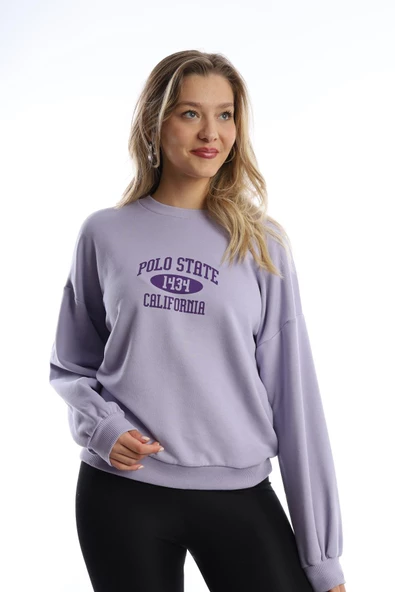 Kadın Polo State Baskılı 3 İplik Sweat Lila - Resim 11