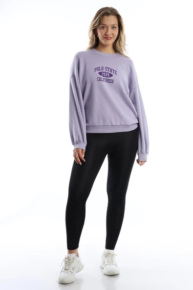 Kadın Polo State Baskılı 3 İplik Sweat Lila - Resim 9