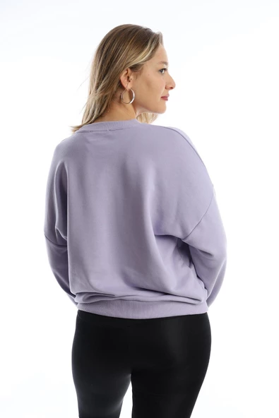 Kadın Polo State Baskılı 3 İplik Sweat Lila - Resim 5