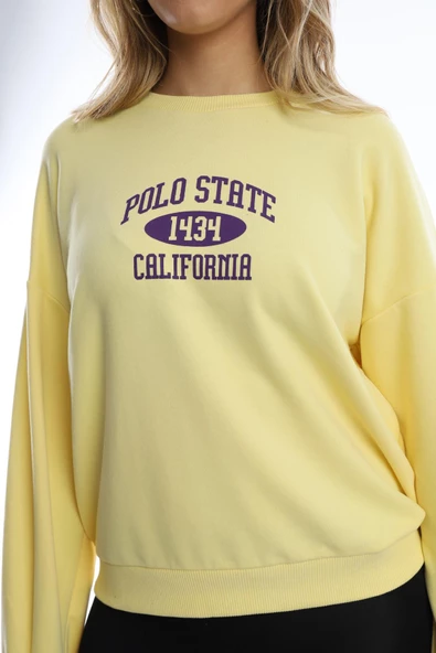 Kadın Polo State Baskılı 3 İplik Sweat Sarı - Resim 8