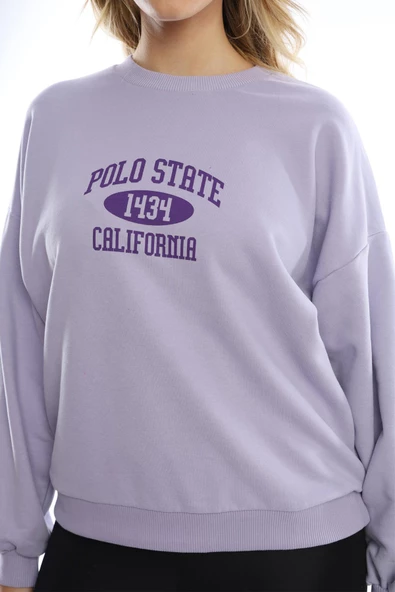 Kadın Polo State Baskılı 3 İplik Sweat Lila - Resim 3