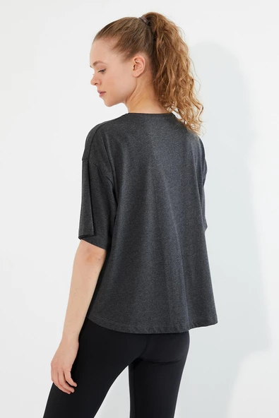 Kadın Baskılı Oversize T-shirt  Antrasit - Resim 4