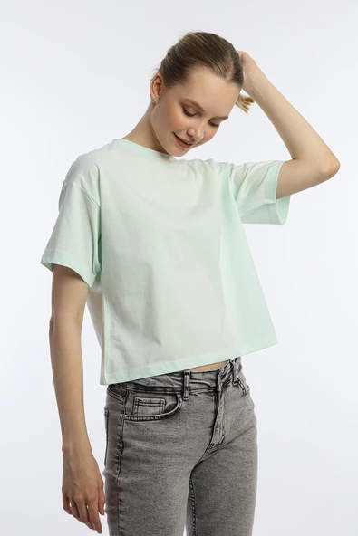 Kadin Oversize Fit Crop Tişört yeşil - Resim 2