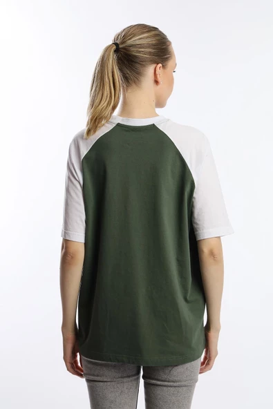 Kadın Oversize Fit Reglan Kol Basic Tişört Haki - 4
