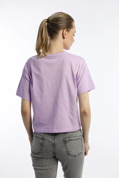Kadin Oversize Fit Crop Tişört Lila - Resim 4