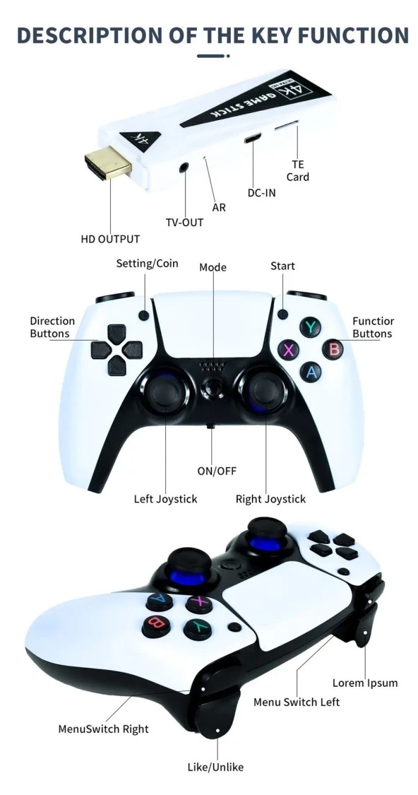 DOREKA GT68 Game TV Stick Android TV Stick 4K ULTRA HD 10000+ Games Retro 2.4G Wireles Android 7.1 - 6