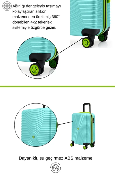 2'li Valiz Seti Büyük Boy - Kabin Boy Su Yeşili 1169 - Resim 2