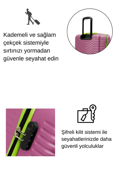 2'li Valiz Seti Büyük Boy - Kabin Boy Pembe 1169 - Resim 3