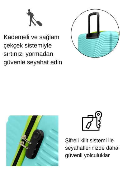 2'li Valiz Seti Büyük Boy - Kabin Boy Su Yeşili 1169 - Resim 3