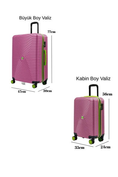 2'li Valiz Seti Büyük Boy - Kabin Boy Pembe 1169 - Resim 4