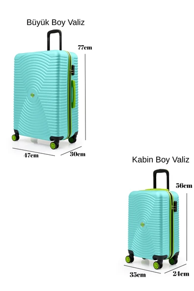 2'li Valiz Seti Büyük Boy - Kabin Boy Su Yeşili 1169 - Resim 4