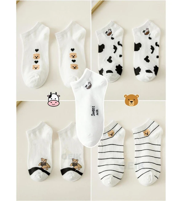 4 Çift Sevimli patik pandalı kalp Desenli Kadın/kız çorap dikişli ayak bileği düşük kesim genç Çorabı  36-41 - Resim 3