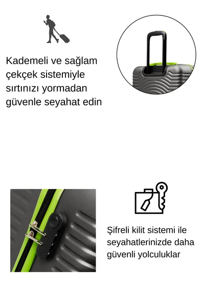 Orta Boy Valiz 4x2 Teker Antrasit 1169 - Resim 3