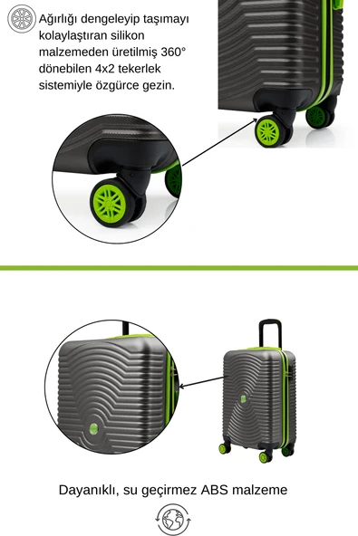 Orta Boy Valiz 4x2 Teker Antrasit 1169 - Resim 2