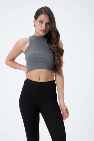 Kadın Kaşkorse Crop Atlet   Gri