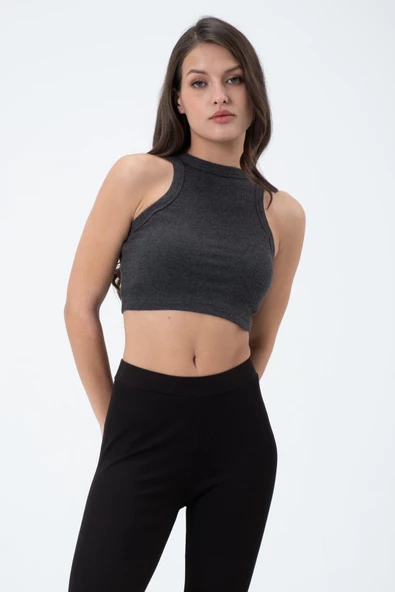 Kadın Kaşkorse Crop Atlet   Antrasit