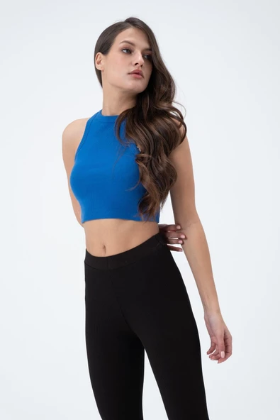 Kadın Kaşkorse Crop Atlet   Saks - 3