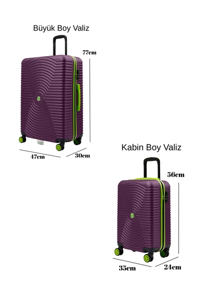 2'li Valiz Seti Büyük Boy - Kabin Boy Mor 1169 - Resim 4