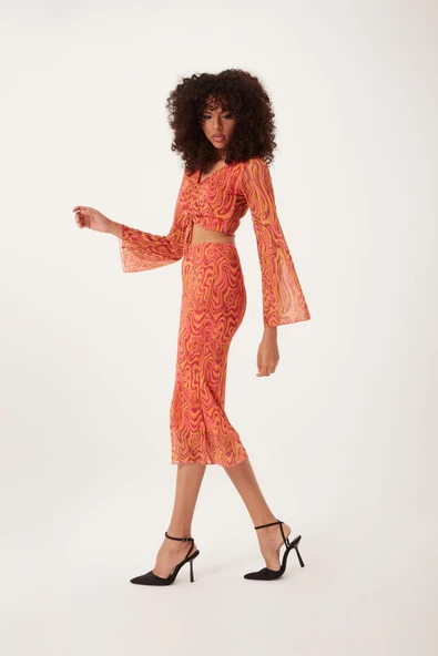 Kadın Ön Astarlı Mesh Crop Bluz Pembe - 3