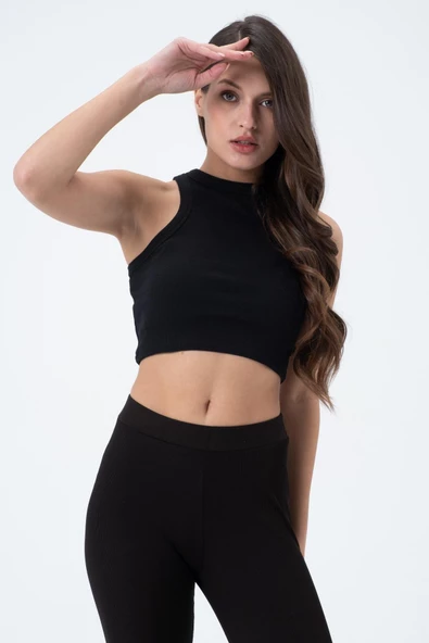 Kadın Kaşkorse Crop Atlet  Siyah - 4