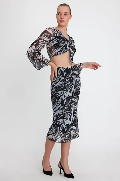 Kadın Ön Astarlı Mesh Crop Bluz Siyah - 3