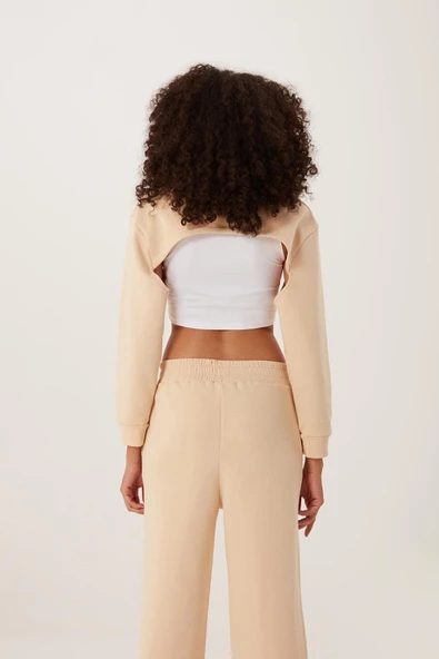 Kadın Oversize Crop  Ekru - 4
