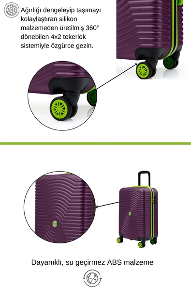 2'li Valiz Seti Büyük Boy - Kabin Boy Mor 1169 - Resim 2