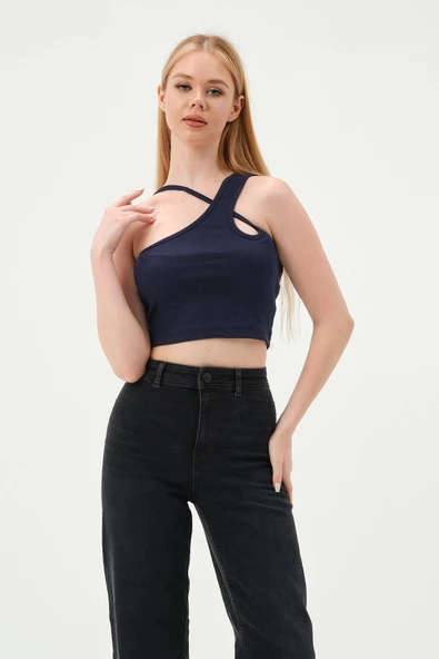 Kadın Askılı Crop Kaşkorse   İndigo