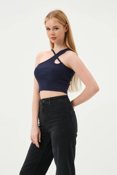 Kadın Askılı Crop Kaşkorse   İndigo - 2