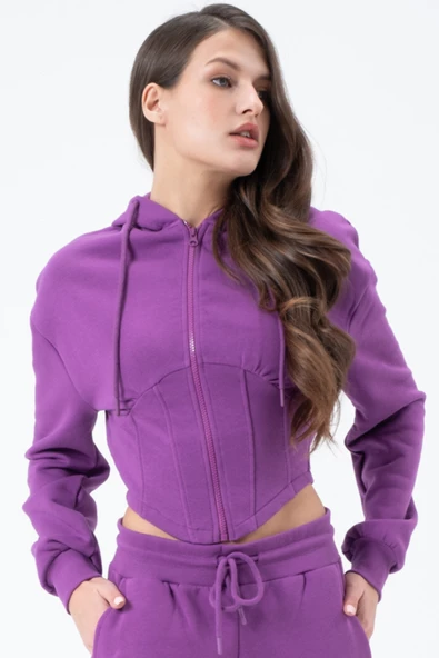 Kadın Korse Detaylı Sweatshirt Mor