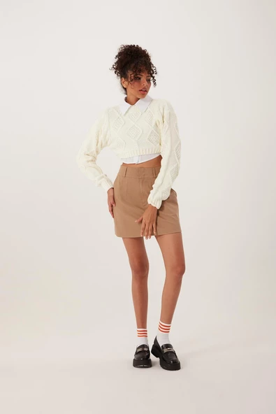 Kadın Triko Sweatshirt Krem - 2