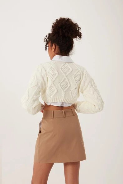 Kadın Triko Sweatshirt Krem - 4