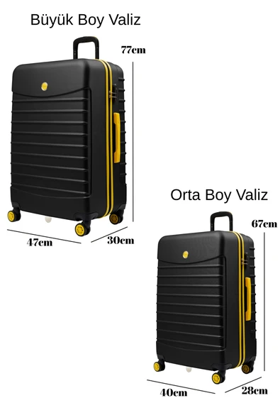 2'li Valiz Seti Büyük Boy - Orta Boy Siyah 1168 - Resim 4