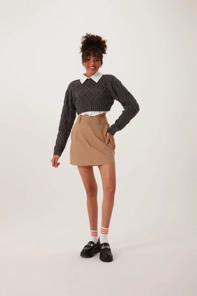 Kadın Triko Sweatshirt Antrasit - 2