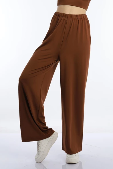 Kadın Allegro Kumaş Oversize Pantolon Kahverengi - 4