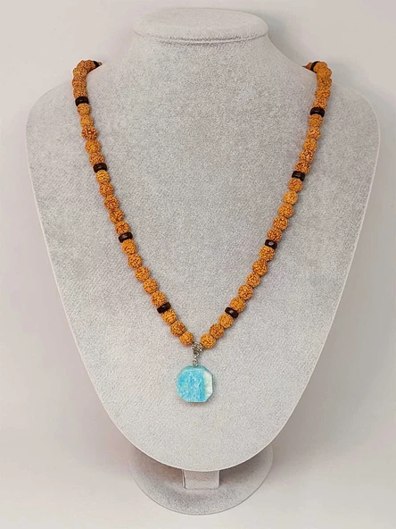 Amazonit Taşlı Rudraksha Tohum Kolye Dolama Bileklik 8mm (49738) ürün görseli