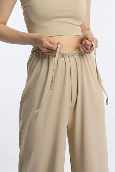 Kadın Allegro Kumaş Oversize Pantolon Vizon - 2