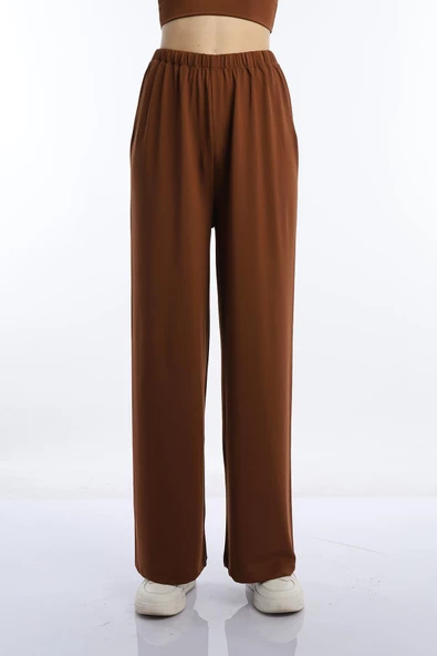 Kadın Allegro Kumaş Oversize Pantolon Kahverengi