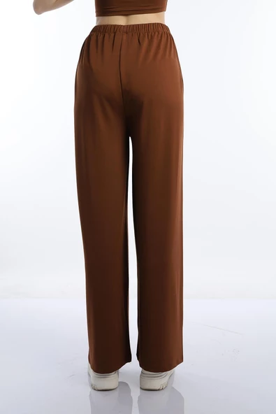 Kadın Allegro Kumaş Oversize Pantolon Kahverengi - 5