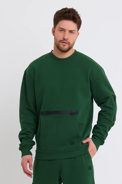 Erkek Fermuar Detaylı Sweatshirt Yeşil
