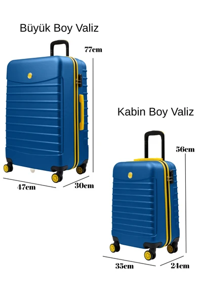 2'li Valiz Seti Büyük Boy - Kabin Boy Lacivert 1168 - Resim 2