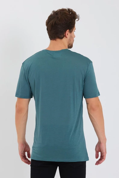 Erkek Tencel Kumaş Oversize T-shırt Nefti - 5