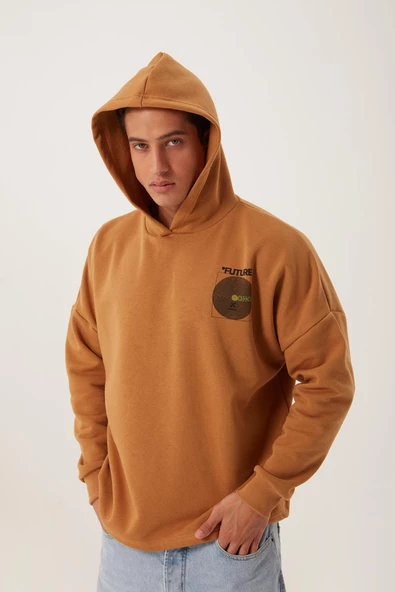 Erkek Oversize Baskılı Sweatshirt Kahverengi - 3