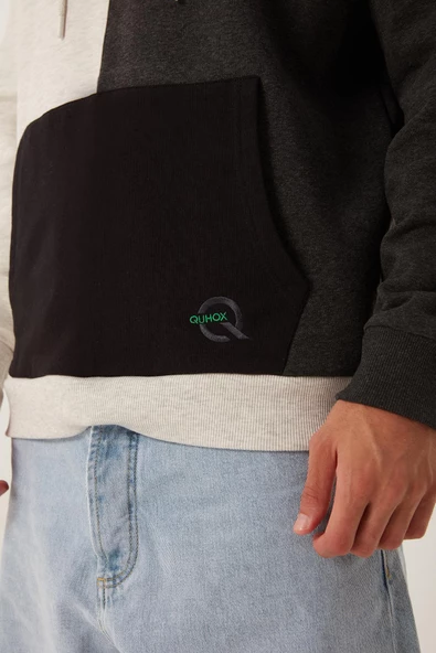 Erkek Parçalı 3 İplik Sweatshirt Beyaz - 2