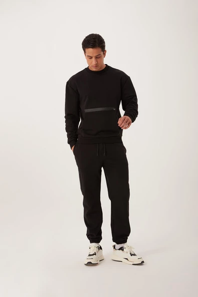 Erkek Fermuar Detaylı Sweatshirt Siyah - 3