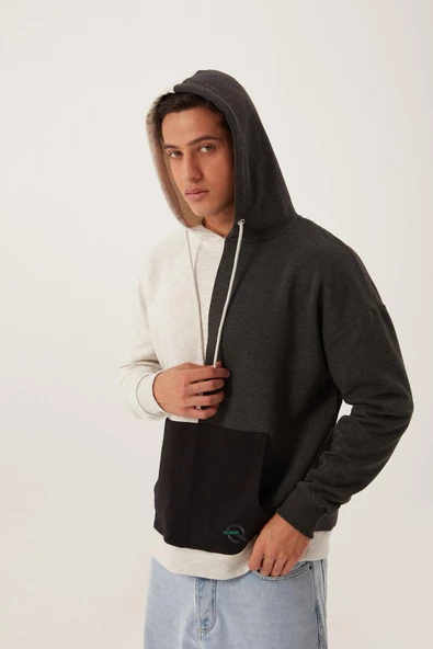 Erkek Parçalı 3 İplik Sweatshirt Beyaz