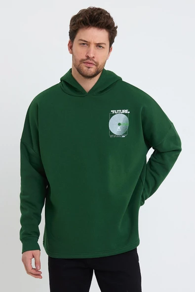 Erkek Oversize Baskılı Sweatshirt Yeşil - 4