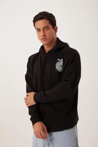 Erkek Oversize Baskılı Sweatshirt Siyah