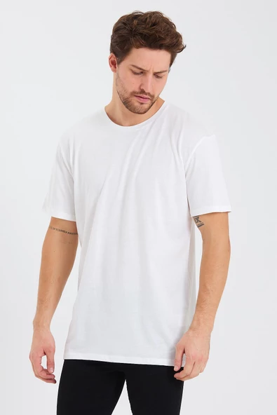 Erkek Pamuk Modal Oversize T-shirt Beyaz